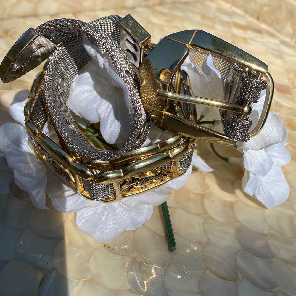 VINTAGE AUTHENTIC SILVER and gold TONE METAL MESH jaguar BELT - Picture 12 of 16